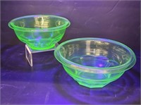 URANIUM GLASS MIXING BOWLS BY HAZEL ATLAS