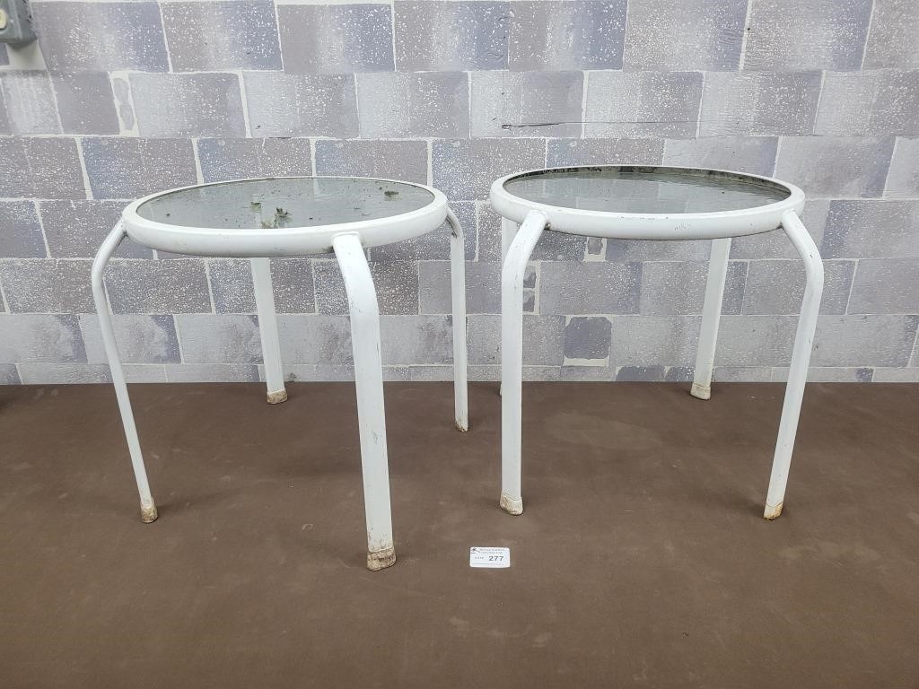 2 Patio glass top side tables