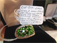 SILVER 2CT DIAMOND & TSAVORITE GREEN GARNET RING