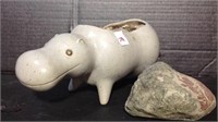 Hippo ceramic planter and stone