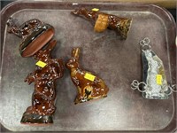 Foltz Redware Rabbit Figurines & Cont. Candy Mold