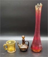 L.E Smith Amber Glass Swung Vase 14"