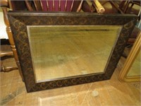NICE WOOD ETCHED BEVELED WALL MIRROR