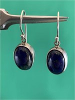 Sterling Silver Drop Earrings with Blue Cabochons