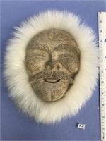 9" fossilized bone mask with p