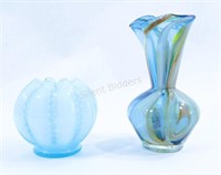 Vintage Swirl Art Glass & Fenton Blue Round Vases