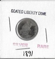 1891 SEATED LIBERTY DIME
