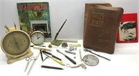 Vintage Items,Bible,Scale,Book,Clock,Etc