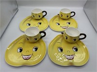 Yellow Pear Face Luncheon Plate w/ Cup Marked PY