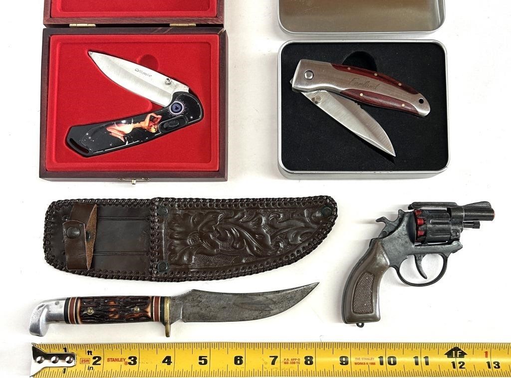 couteaux et fusil à pétards vintages