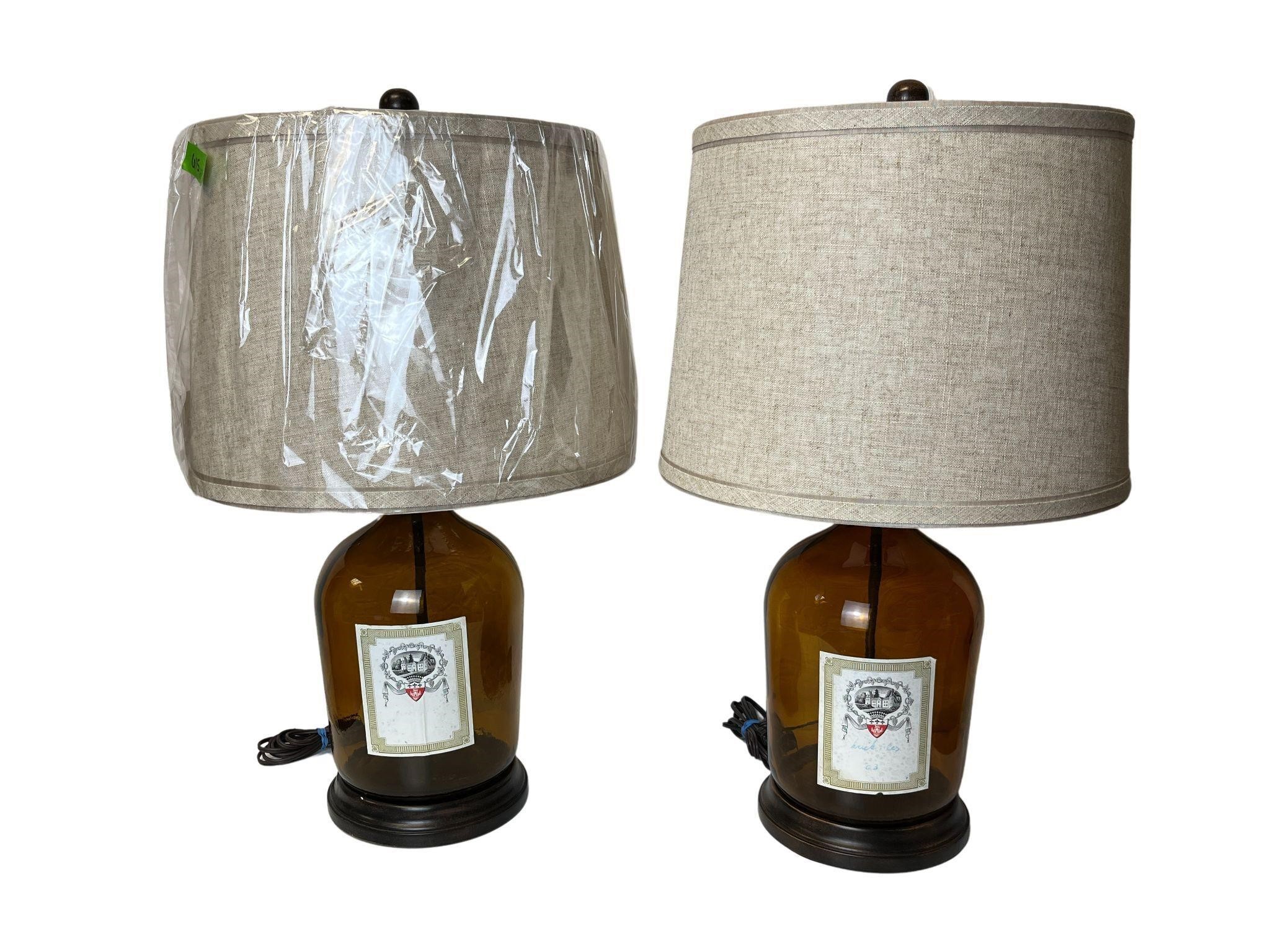 Pair of Amber Glass Liquor Jar Lamps