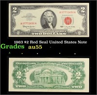 1963 $2 Red Seal United States Note Grades Choice