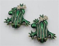 2 X Bid Florenza Frog Enameled Brooches Pins