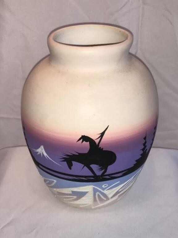 Navajo "End of the Trail" Hand-Painted Clay Pot