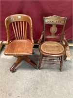 Vintage Oak Rolling Office Chair, Vintage Chair