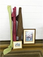 Fabric and two framed prints