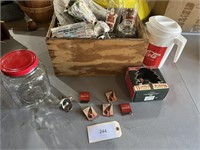 WOOD CRATE WITH COCA COLA COLLECTIBLES GLASSWARE