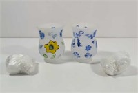 Vintage Hand Painted Glass Candle Holders