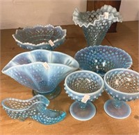 Blue Hobnail Assorted Glassware