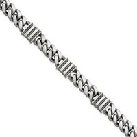 Sterling Silver Men's Brushed Curb/Bar Bracelet
