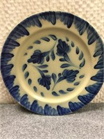 Blue Decorated Stoneware Pie Pan & Flower Pot