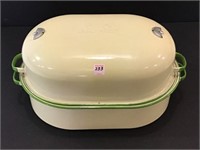 Lg. Green & Cream Porcelainware Roaster