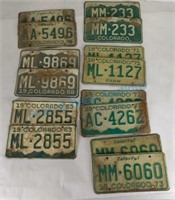 7 pair vintage co licence plates 63,68,71, 73 & 78