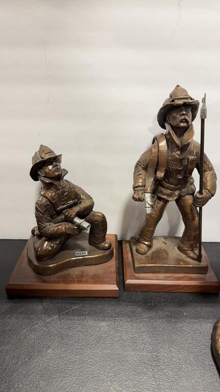 2 EDDIE FERRO CAST FIREFIGHTER STATUES