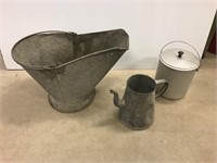 Galvanized coal pail and coffee pot