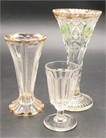 3 Pieces of Clear Glass with Gold trim/green