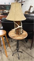 CAST IRON & WOOD PLANT STAND W/ WOOD & ANTLER