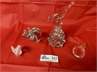 4 pieces of glass Elephant, bird and 2 butterflies