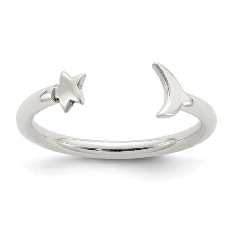 Sterling Silver Half Moon and Star Ring