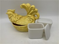 Ceramic Pottery Rooster Canister, Fridge Boxes