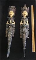 Pair of wall hanging wooden figures