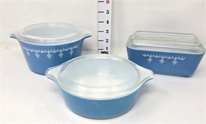 Blue Pyrex Refrigerator Dishes (Two are Snowflake