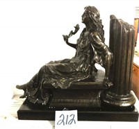 Lady Holding Rose Bronze Sculpture on Marble Base