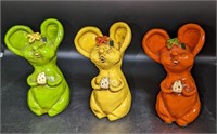 3 Pc. Vintage 70's Mice Holding Cheese Ceramic