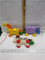 Vintage Wooden Animal Puzzle Pull Toys