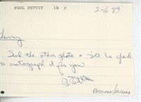Baseball legend Paul Pettit signed note