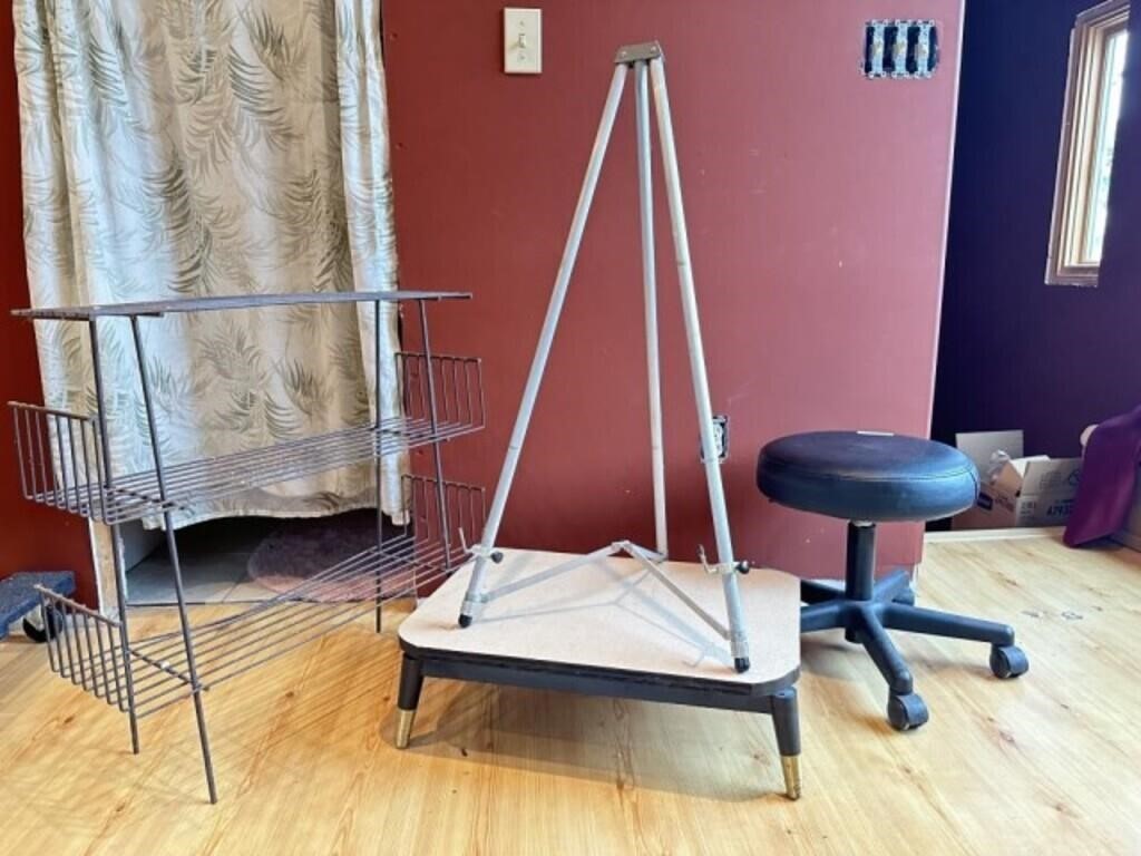 Wire Plant Stand, Rolling Stool, 2 Easel, TV Stand
