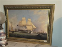 34" x 26" Print Framed Textured Sail Boat Clipper