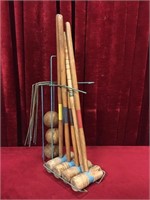 Vintage Wood Croquet Game w/ Stand