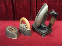 2 Antique Sad Irons & Vintage Electric Iron