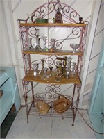 Ornate Metal and Wood Shelf and Contents