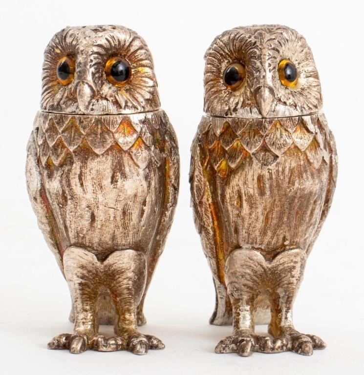 English Sterling Silver Owl Salt & Pepper Shakers