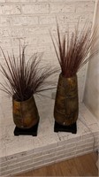 2 decorative vases with sticks approximately 22”
