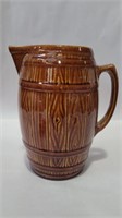 Barrel pottery pitcher 9in tall