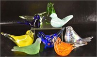 Eight Art Glass Paperweight Birds
