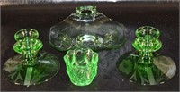 Green Depression Uranium Glass Candlesticks